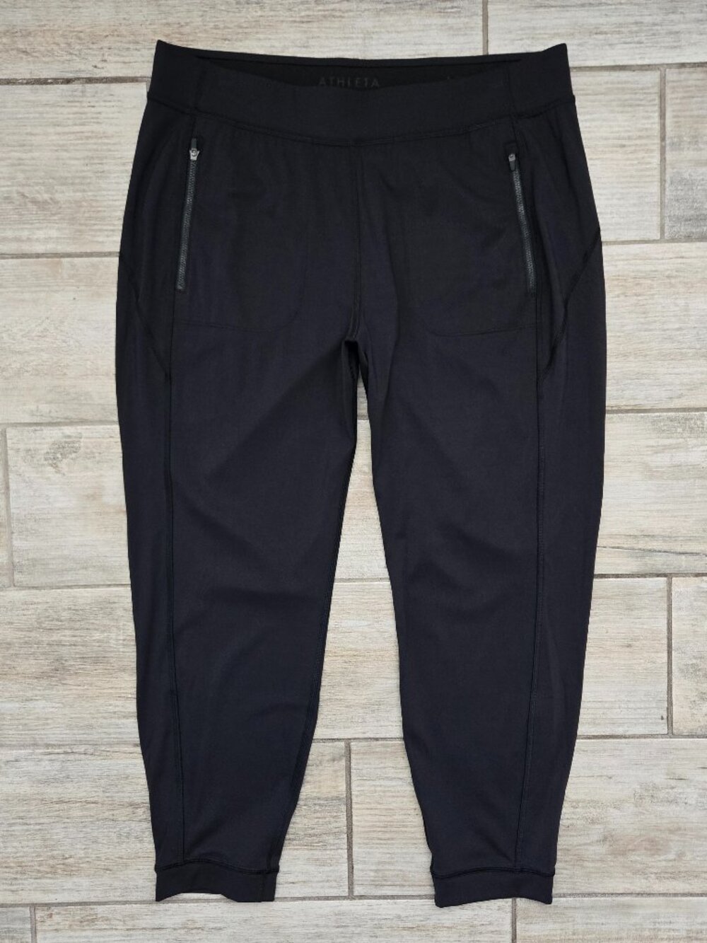 Athleta Courtside Jogger Trousers Women Black Performance Activewear Yoga Band L